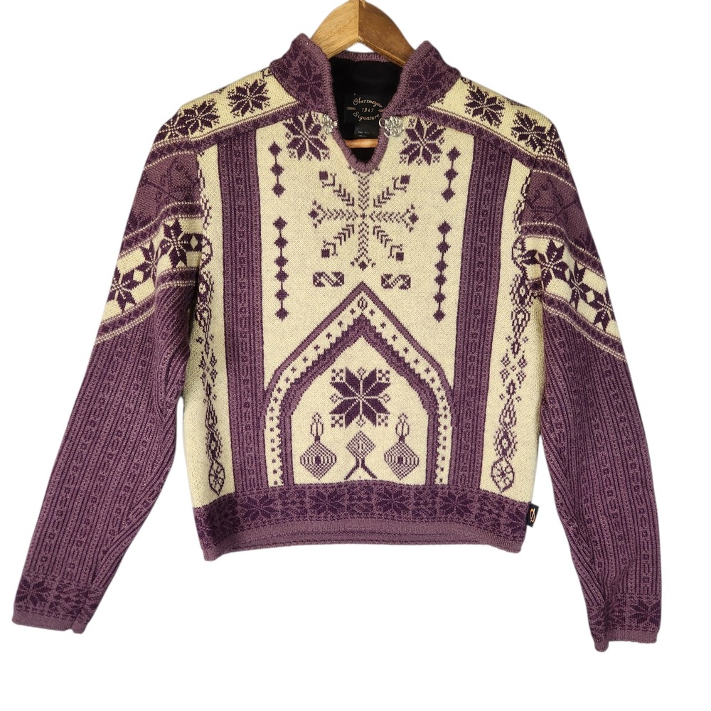 Obermeyer Sweater Women's Small Purple Wool Fair Isle Nordic Vintage
